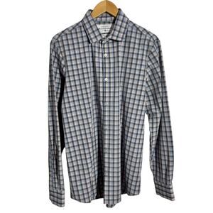 Mizzen Main Leeward Collection Button Up Shirt Men L‎ Blue Trim Fit Plaid Spring